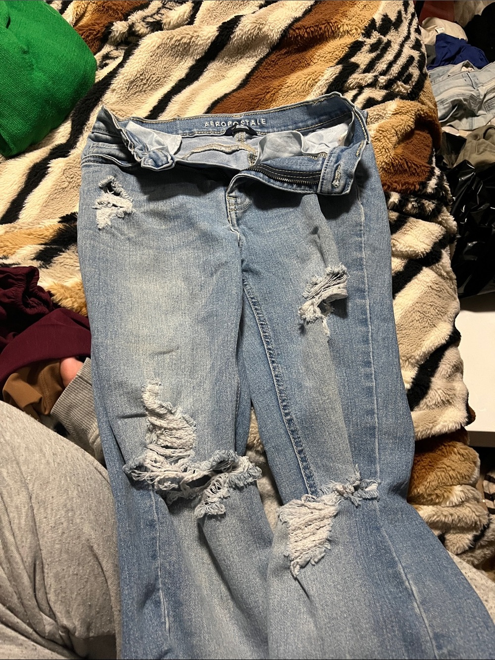 Aeropostale Light Blue Distressed Wide-Leg Jeans